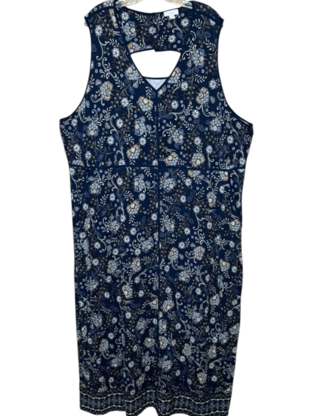 J Jill Sleeveless Floral Maxi Dress 4X Cut-Out Stretch Blue